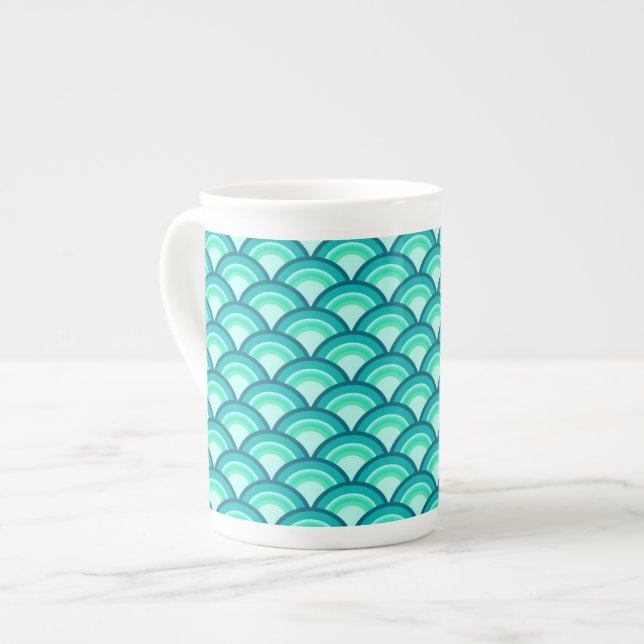 Art Deco wave pattern - shades of turquoise Bone China Mug (Front Left)