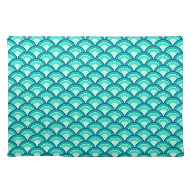 Art Deco wave pattern - shades of turquoise Cloth Placemat (Front)
