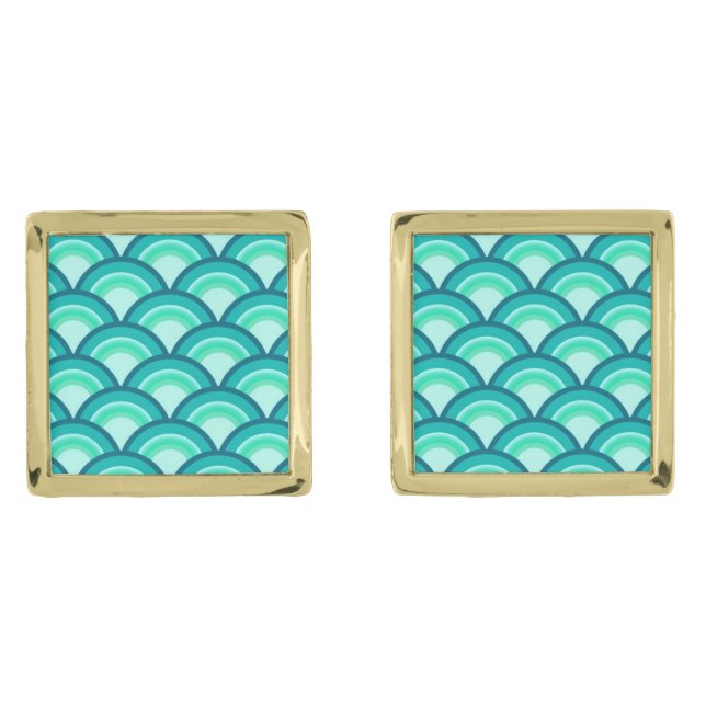Art Deco wave pattern - shades of turquoise Cufflinks (Front)