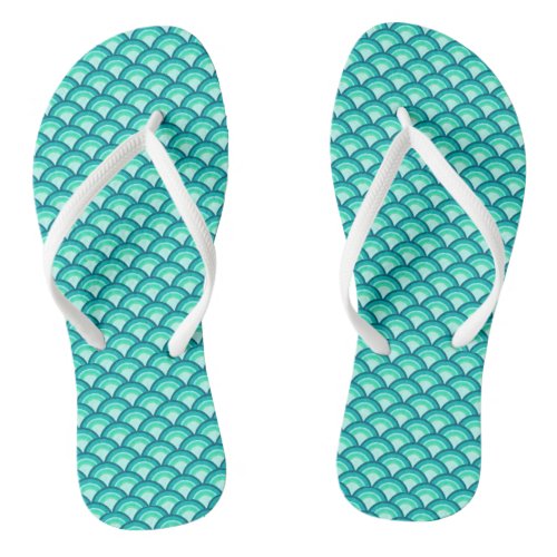 Art Deco Wave Pattern Shades of Turquoise Flip Flops