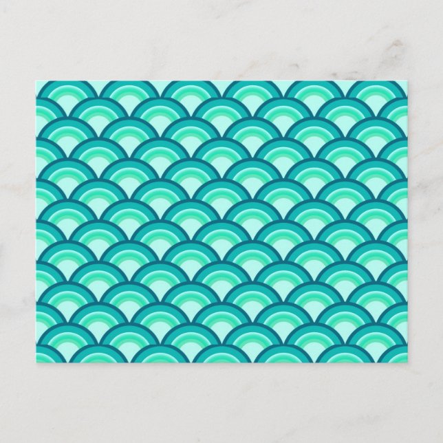 Art Deco wave pattern - shades of turquoise Postcard (Front)