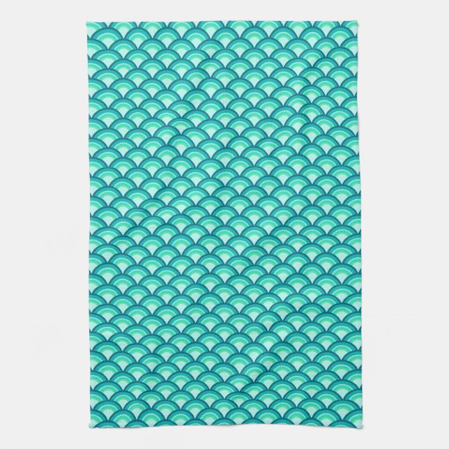Art Deco wave pattern - shades of turquoise Towel (Vertical)