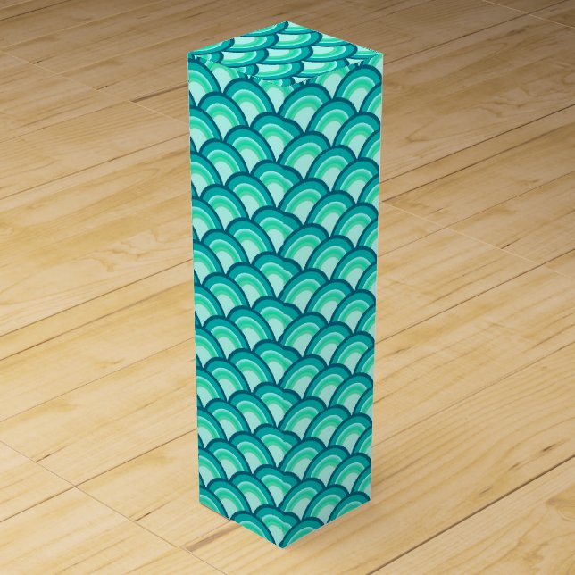 Art Deco wave pattern - shades of turquoise Wine Box (Front)