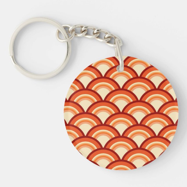 Art Deco wave pattern - tangerine orange Keychain (Front)