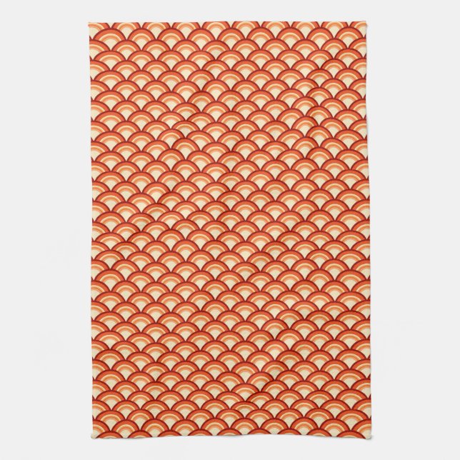 Art Deco wave pattern - tangerine orange Kitchen Towel (Vertical)