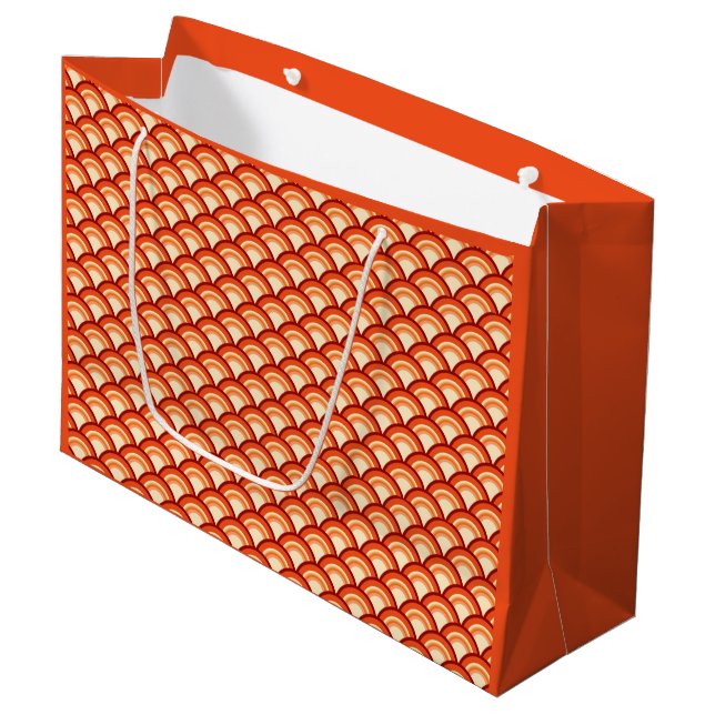 Art Deco wave pattern - tangerine orange Large Gift Bag (Front Angled)