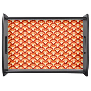 Art Deco wave pattern - tangerine orange Serving Tray
