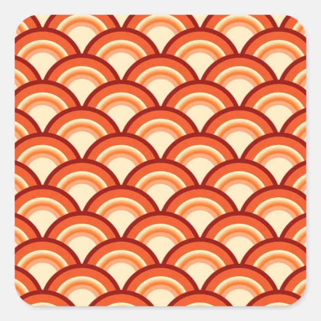 Art Deco wave pattern - tangerine orange Square Sticker (Front)