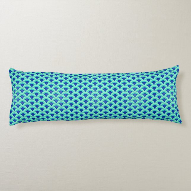 Art Deco wave pattern - turquoise and cobalt Body Pillow (Back)
