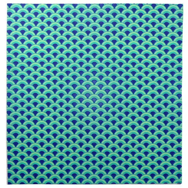 Art Deco wave pattern - turquoise and cobalt Cloth Napkin (Front)