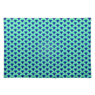 Art Deco wave pattern - turquoise and cobalt Cloth Placemat