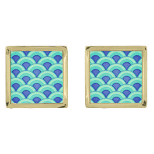 Art Deco wave pattern - turquoise and cobalt Cufflinks