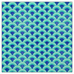 Art Deco wave pattern - turquoise and cobalt Fabric