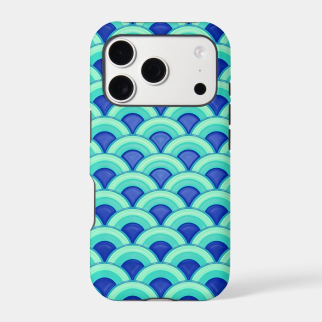 Art Deco wave pattern - turquoise and cobalt Iphone Case (Back)