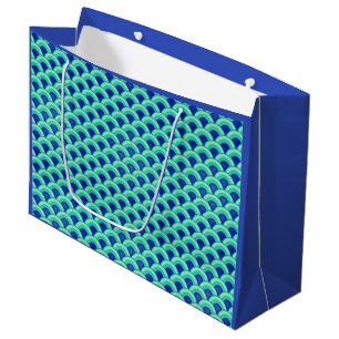 Art Deco wave pattern - turquoise and cobalt Large Gift Bag