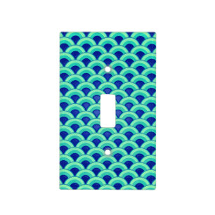 Art Deco wave pattern - turquoise and cobalt Light Switch Cover