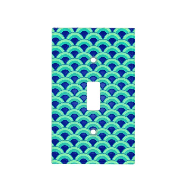 Art Deco wave pattern - turquoise and cobalt Light Switch Cover (Front)