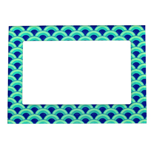 Art Deco wave pattern - turquoise and cobalt Magnetic Photo Frame (Front)