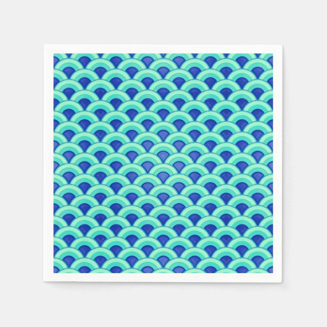 Art Deco wave pattern - turquoise and cobalt Napkins (Front)