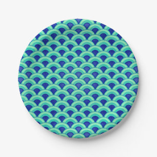 Art Deco wave pattern - turquoise and cobalt Paper Plates