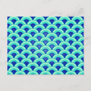 Art Deco wave pattern - turquoise and cobalt Postcard