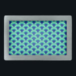 Art Deco wave pattern - turquoise and cobalt Rectangular Belt Buckle<br><div class="desc">An Art Deco pattern based on the traditional wave pattern often seen in Japanese textiles,  in shades of turquoise and cobalt blue - digitally enhanced for a raised,  enamel effect.</div>
