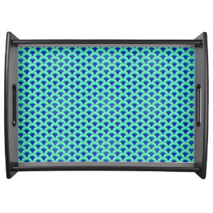Art Deco wave pattern - turquoise and cobalt Serving Tray