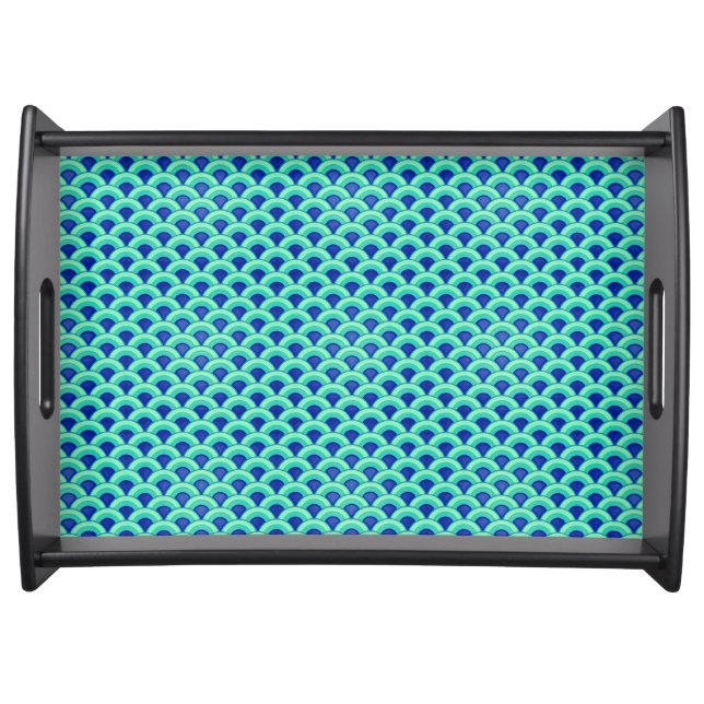 Art Deco wave pattern - turquoise and cobalt Serving Tray (Front)