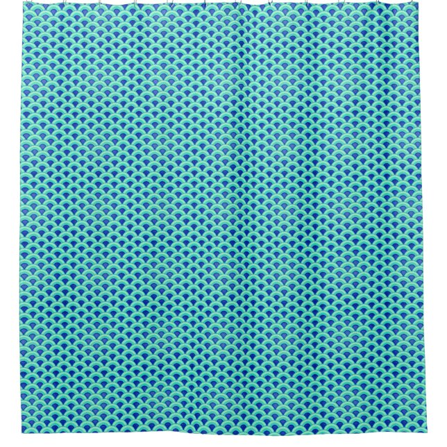 Art Deco wave pattern - turquoise and cobalt Shower Curtain (Front)