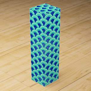 Art Deco wave pattern - turquoise and cobalt Wine Gift Box