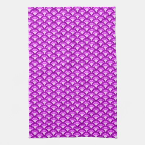 Art Deco wave pattern _ violet and orchid Kitchen Towel