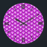 Art Deco wave pattern - violet and orchid Large Clock<br><div class="desc">An Art Deco pattern based on the traditional wave pattern often seen in Japanese textiles,  in shades of violet and orchid pink - digitally enhanced for a raised,  enamel effect.</div>