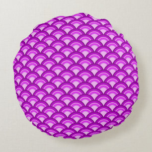 Art Deco wave pattern - violet and orchid Round Pillow