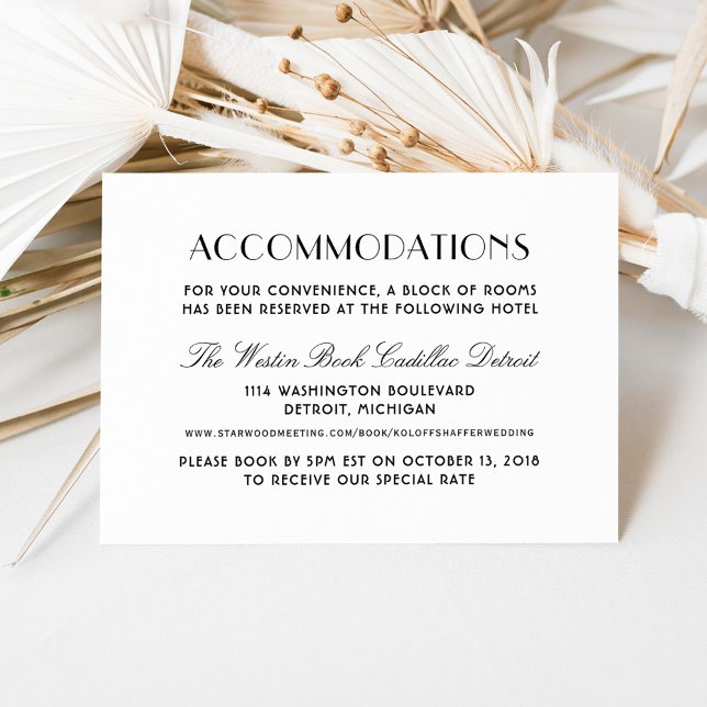 Art Deco Wedding Accommodations One Hotel Enclosure Card (Creator Uploaded)