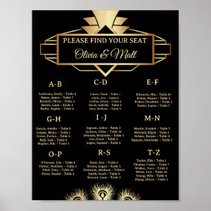 Art Deco Wedding Alphabetical Seating Poster