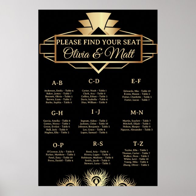  Art Deco Wedding Alphabetical Seating  Poster (Front)
