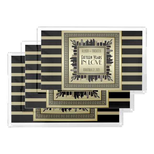 Art Deco Wedding Anniversary Champagne Gold Gatsby Acrylic Tray (Set)