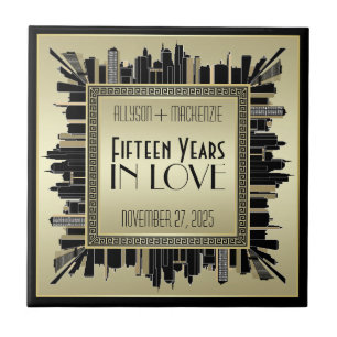 Art Deco Wedding Anniversary Champagne Gold Gatsby Ceramic Tile