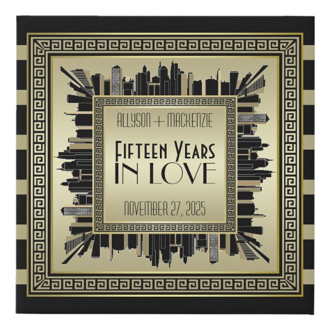 Art Deco Wedding Anniversary Champagne Gold Gatsby Faux Canvas Print (Front)