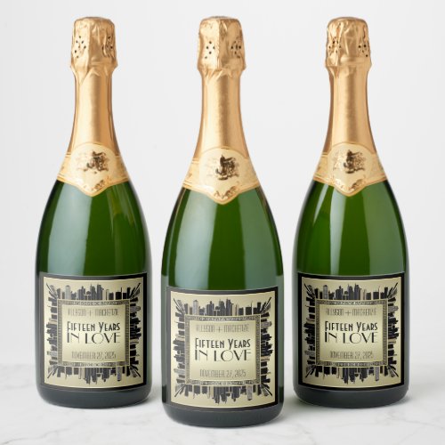 Art Deco Wedding Anniversary Sparkling Wine Gold G Sparkling Wine Label
