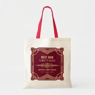 Art Deco Wedding Best Man Gold Burgundy Favor Tote Bag