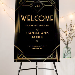 Art Deco Wedding Black and Gold Welcome Sign