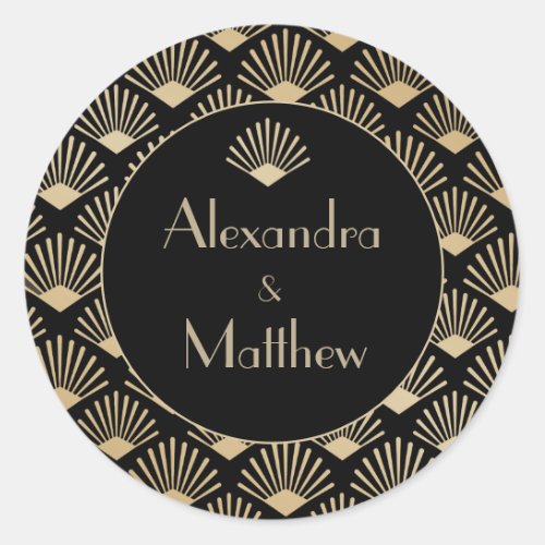 Art Deco Wedding Black Gold Roaring Twenties Classic Round Sticker