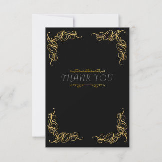 Art deco wedding black gold thank you card