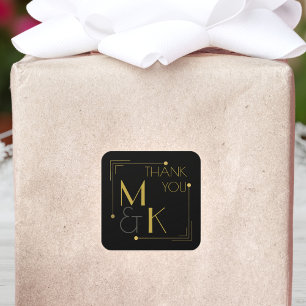 Art Deco Wedding Black Gold Thank You Sticker
