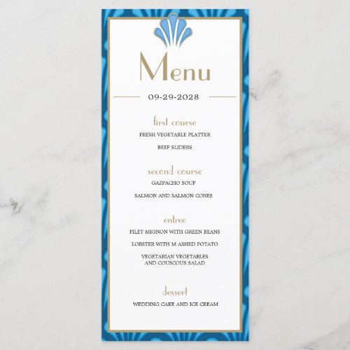 Art Deco Wedding Blue Roaring Twenties Vintage Menu