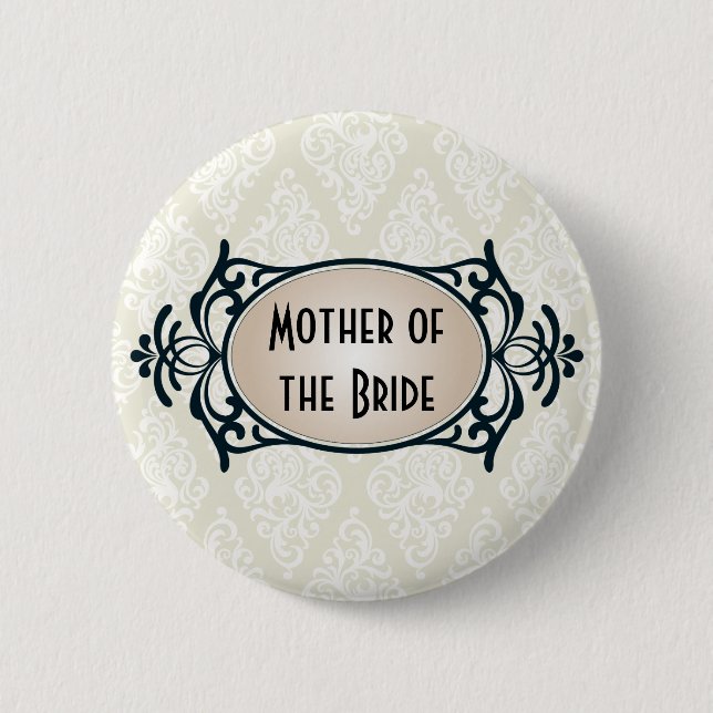 Art Deco Wedding Bridal Party Button (Front)