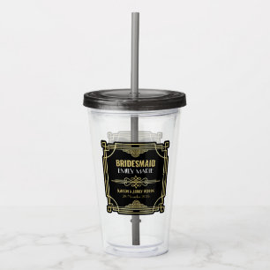 Art Deco Wedding Bridesmaid Gold Black Favor 1920s Acrylic Tumbler