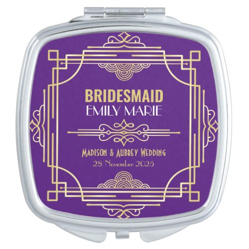 Art Deco Wedding Bridesmaid Gold Purple Favor Compact Mirror