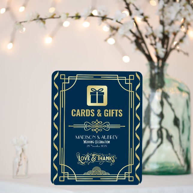 Art Deco Wedding Cards & Gifts Gold Blue Party Foam Board (In Situ (Wedding))